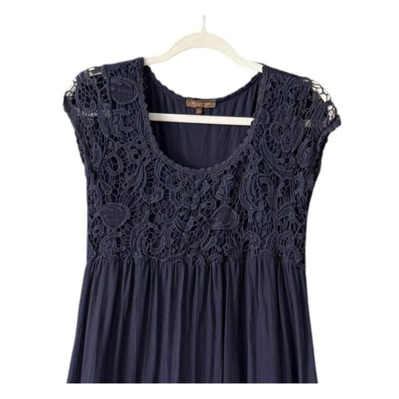 Piazzo Roma Navy Blue Lace Detail Silk Dress S Crocheted Detail Italy Romantic - Picture 2 of 7